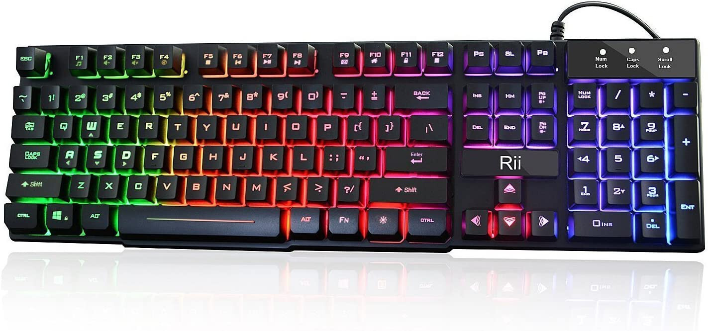 Rii RK100+ Mixed Color LED Backlit Multimedia Gaming Keyboard