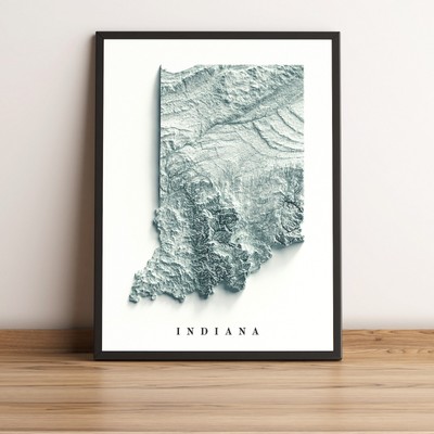 Indiana Map, Indiana 2D Relief Map, Indiana Vintage Map - 2D Flat Print