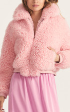 $1995 New Loveshackfancy Morea Bomber Pink Dogwood Jacket Shearling Real  Fur L