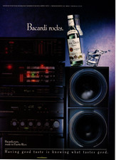 1990 BACARDI RUM PRINT AD, "ROCKS" STEREO, SPEAKERS, SOUND SYSTEM, ALCOHOL ,  AD