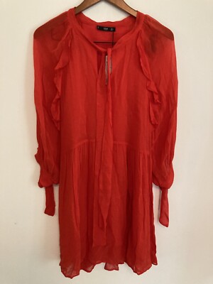 Mango Ruffle Flowy Red Dress