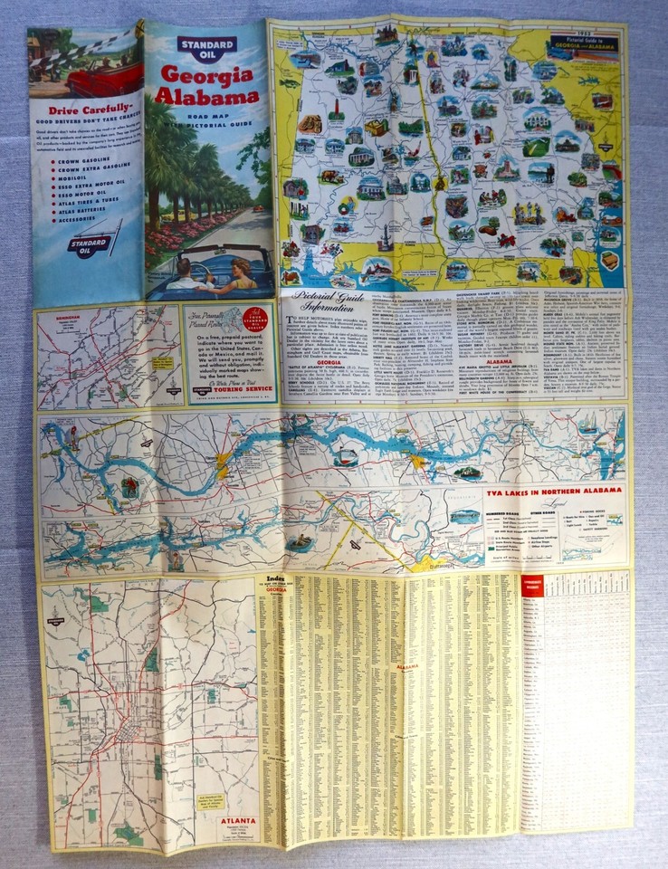Standard Oil Alabama Road Map 1953 Vintage Automobile Travel