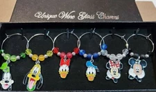 SET OF 6 DISNEY-THEMED CHARACTER WINE GLASS CHARMS PENDANT DRINK MARKERS