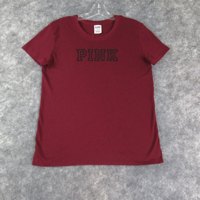 Victorias Secret Pink Shirt Women Small Red Solid Short Sleeve Round Neck Casual