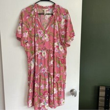 matilda jane pink enchanted garden fresh floral tiered knee length dress