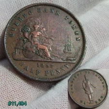 Lower Canada Quebec Bank Half Penny 1852 HALFPENNY TOKEN Un Sou AU ALMOST UNCIRC