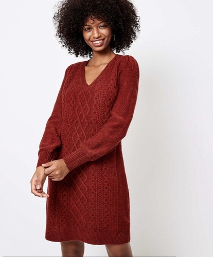 Puff Sleeve Cable Sweater Dress 