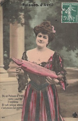 CP APRILFISCH ELEGANTE FRAU MIT FISCHEN - 43598