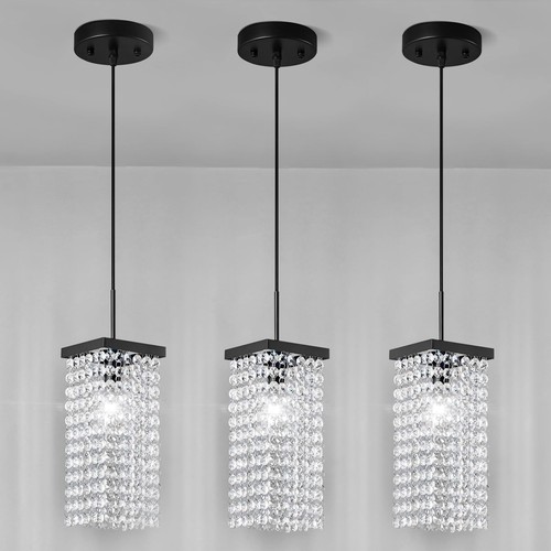 Black Pendant Lights Kitchen Island 3 Pack Crystal Pendant Light Adjustable P...