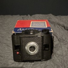 Ansco Clipper Vintage Box Camera Black with Original Box and Manual