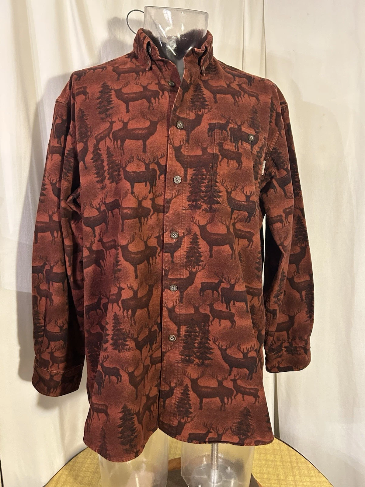 Woolrich Brown Flannel Cotton Long Sleeve Button-Up Deer Print Shirt Men's L