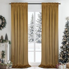 Golden Brown Velvet Curtains 84 Inches for Living Room,Rod Pocket Luxury Blac...