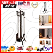 Rustic-Modern 5-Piece Fireplace Tool Set - Easy-to-Move Accessories for Hearths