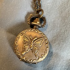Quartz Butterfly Motif Bronze Pocket Watch with Chain, Quartz Movement, Analog