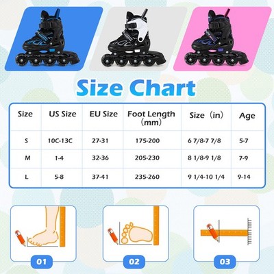 Kids' Inline Skates for Boys Girls Ages 5-7, 4 Sizes Adjustable