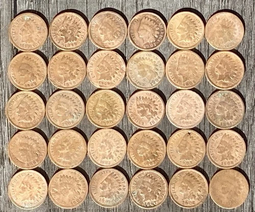 30 Indian Head Penny Lot Full Dates Culls $$$ Free Shipping $$$ KM-90a N-2356