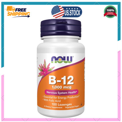 NOW Supplements Vitamin B-12 1,000 mcg with Folic Acid, Chewable, Unflavored