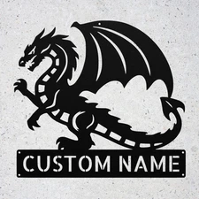 Custom Dragon Metal Sign Personalized Fantasy Art Decor Plaque Gift for Home
