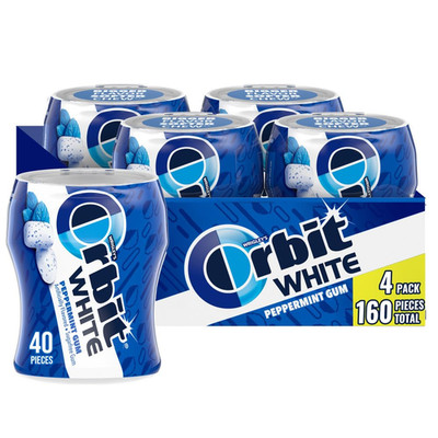 Gum White Peppermint Sugar Free Chewing Gum Bulk Pack, 40 Piece Bottle (Pack of 