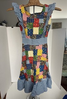 Vestido de Trabajo Vintage Años 70 YOUTH Azul Multicolor Floral Parche Talla L
