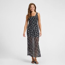 Women's Mesh Sheer Layer Maxi Dress - A New Day Black Polka Dots L