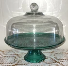 Vtg Anchor Hocking Wexford Cake Plate Emerald Green Stand-Clear Punch Bowl W Box