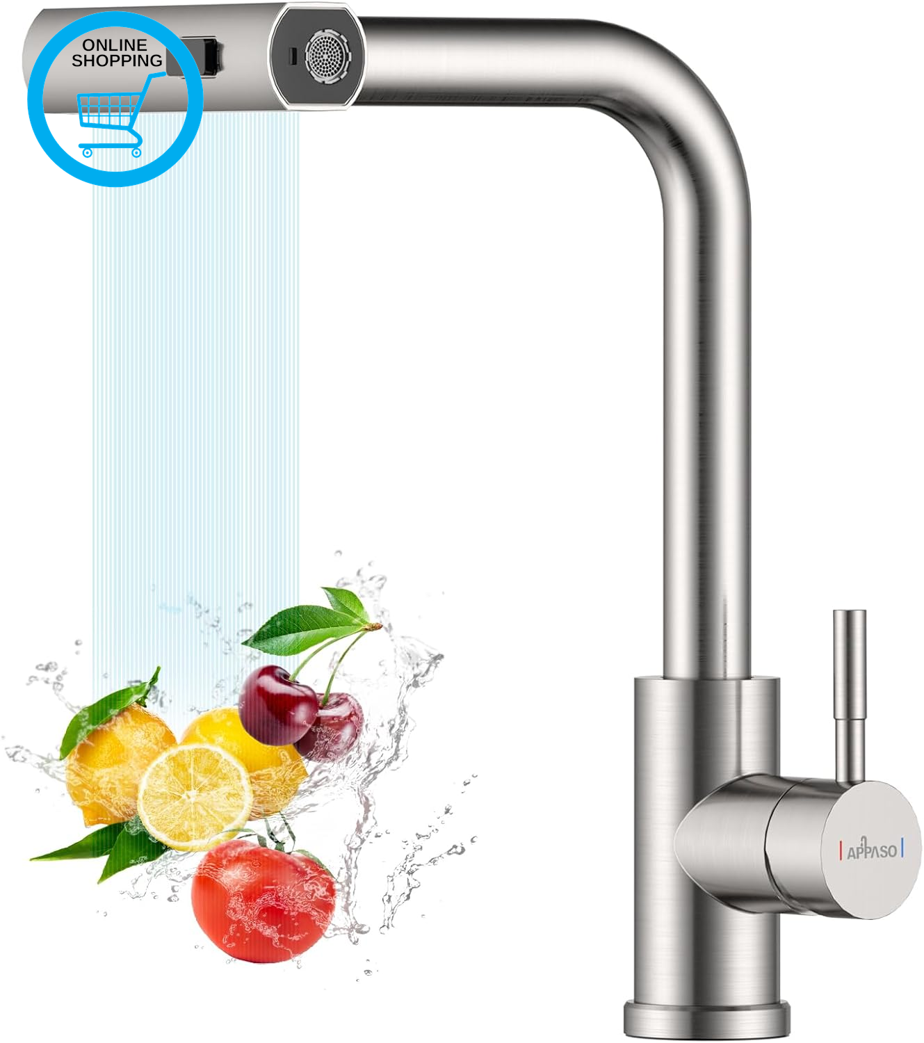 Waterfall Kitchen Tap, Waterfall Mixer Tap with Pull Out Spray, Sink Taps with 3