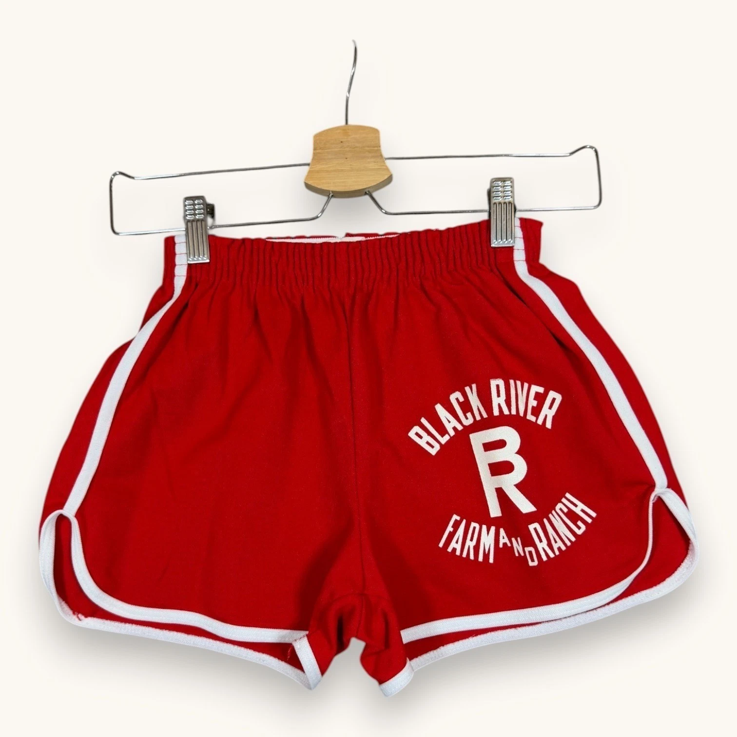 Vintage 70s Champion Blue Bar Gym Shorts M Red Black River Farm & Ranch PE USA