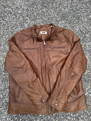 Joseph Abboud Brown Leather Biker Jacket Stand-Up Collar Zip Mens 3XLT