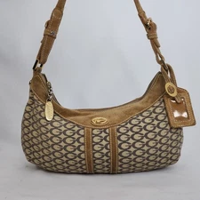 RARE Vintage Guess Y2K Monogram Suede Hobo Bag G Logo Shoulder Purse Tan Brown