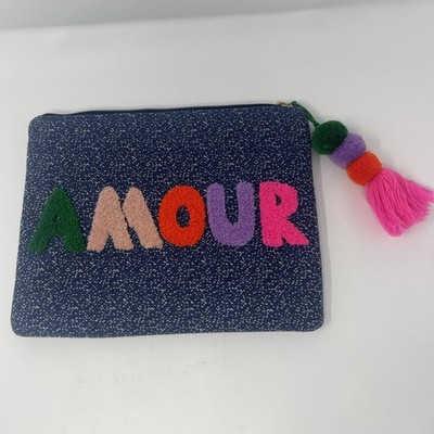 Stella & Dot Amour Pouch Clutch Boho Bohemian Tassel Bag Zipper Colorful