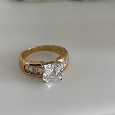 Engagement Square Cubic Zirconia Solitaire Ring Gold-Plated Sz 8.25 20BB