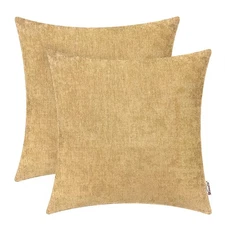 Throw Pillow Covers 18x18 Inches - Gold Chenille Pillow Covers Pack of 2, Sol...