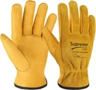 Yellow Leather Gardening Gloves Thorn Proof Heavy Duty Mens Womens Work Safety