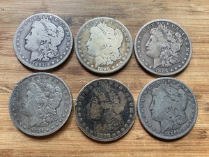 US Morgan Silver Dollars 6 coins Pre 1904 Circulated/Cull Condition Lot F8