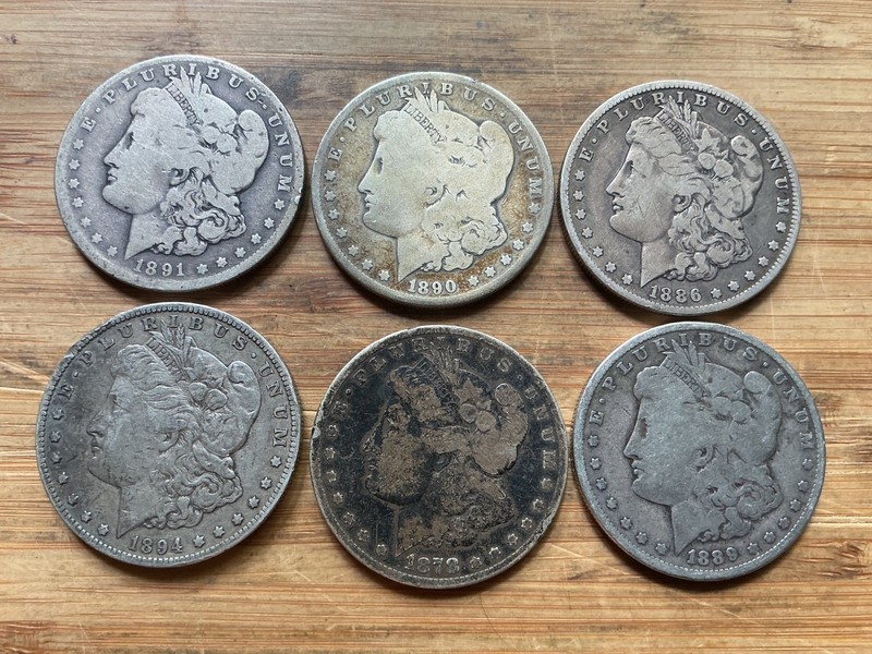 US Morgan Silver Dollars 6 coins Pre 1904 Circulated/Cull Condition Lot F8
