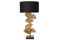 Tischleuchte Tischlampe E27 Stoff Metall 90Cm Hoch Ginko BläTter In Gold Schwarz