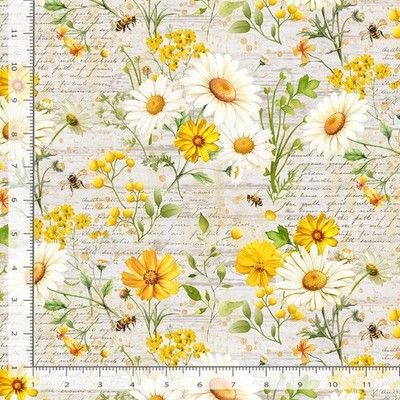 Daisy Flowers Text Fabric By The Yard Sunshine Cotton Timeless ...