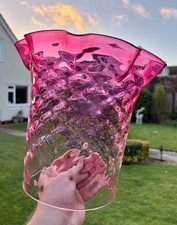Vintage Pink Glass Lamp Shade Frilled Rim Textured – Oil or Electric