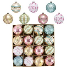 Christmas Ornaments Set, 16ct Candyland Macaron Pastel Shatterproof Christmas...