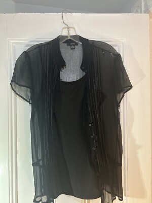 Vintage Alfani Womens Top Size 8 Black 100% Silk Babydoll Draped Witch Goth