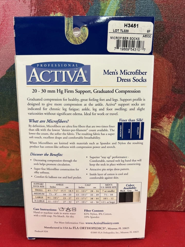 Meias sociais masculinas ACTIVA microfibra 20-30mmHG cinza compressão graduada pequena nova na caixa - Imagem 3 de 3