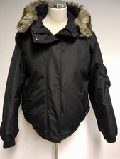 Gant Black Down Filled Padded Bomber Jacket With Fur Trim Hood Size Xl
