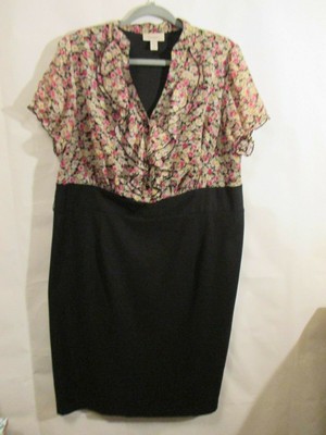Dress Barn Size Woman S 18 Black Floral Ruffle Print Short Sleeve