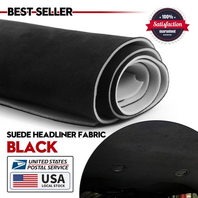 Black Suede Headliner Fabric Polyester Backing for Car Roof Panel Lining 80''x60''