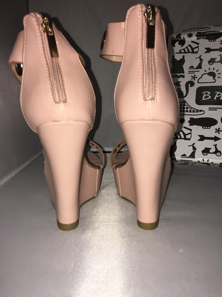 Bambú Scooch-48 Mujer Wegde Punta Abierta Rosa Tacones Foto 4 de 4