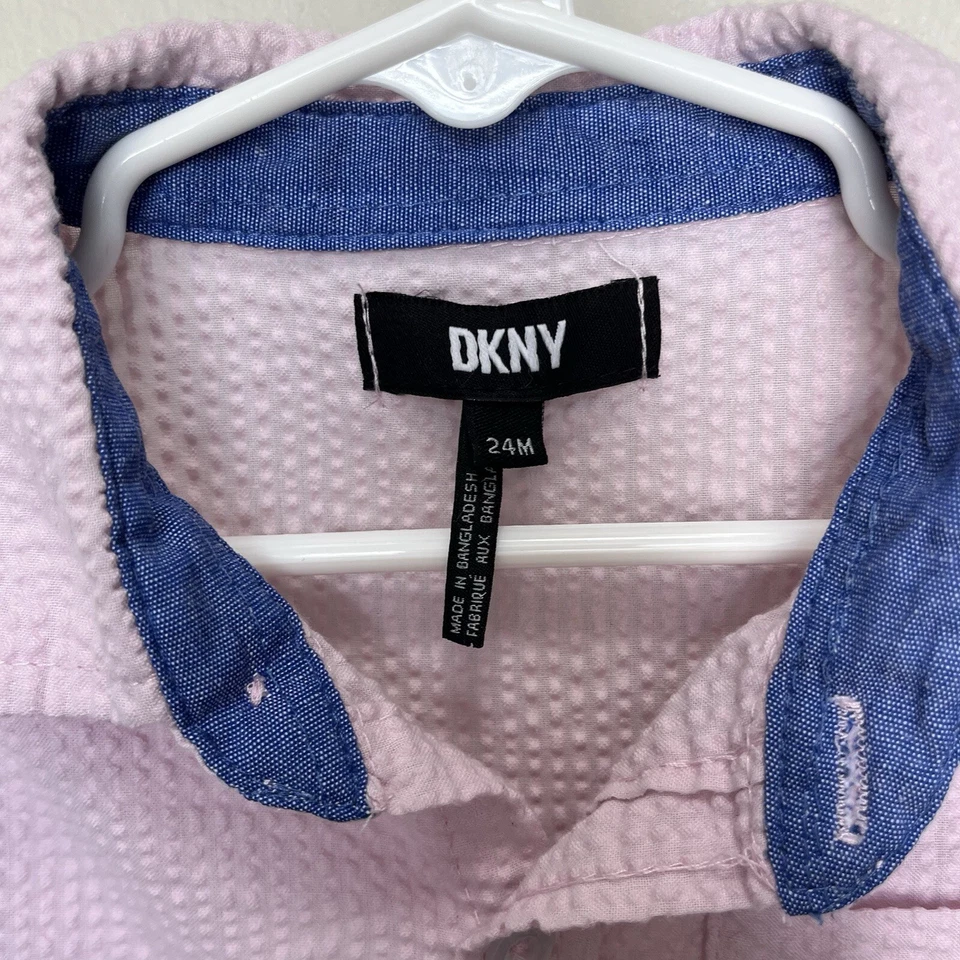 DKNY | Pink Crepe Button Shirt Sleeve Shirt Boys 24 Months Seersucker Collar - Image 4 of 4
