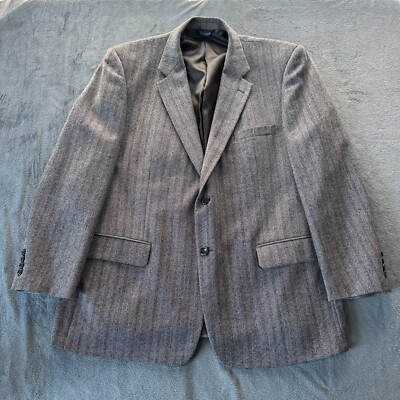 Vintage Botany 500 Blazer Mens 46R Gray Heringbone 100% Lambswool Soft Twill