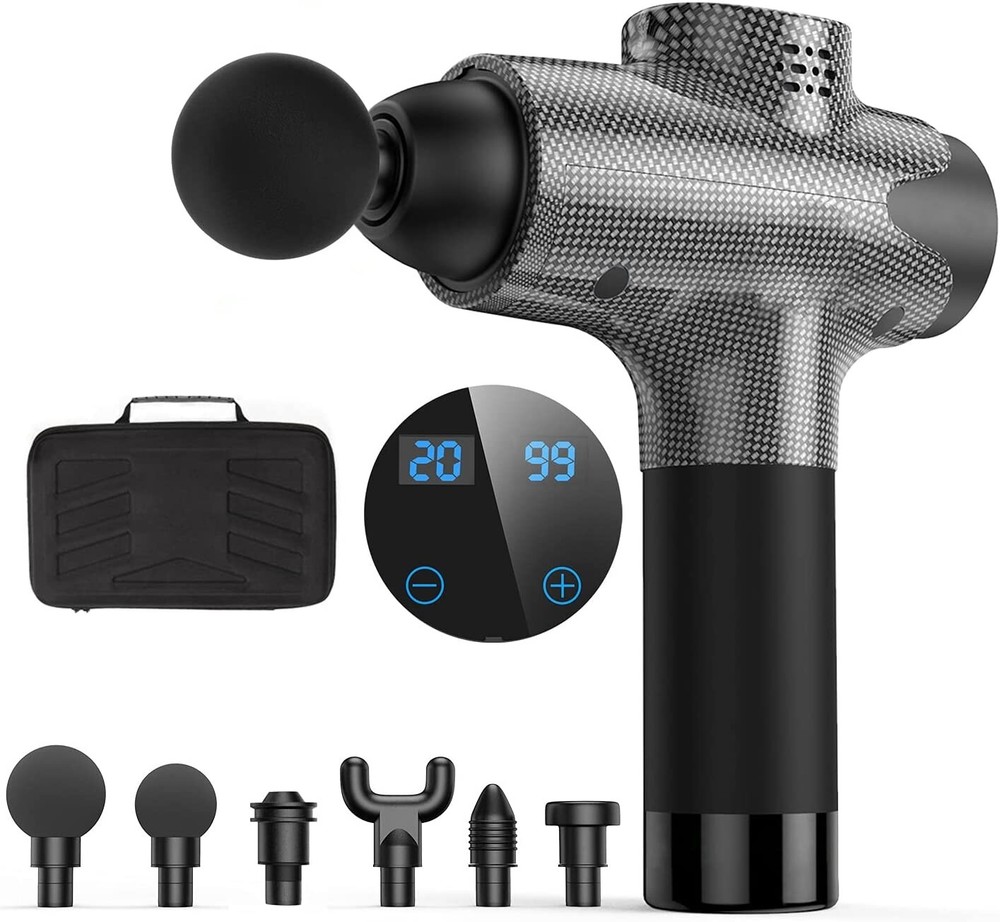 20-Speed Deep Tissue Massage Gun with 6 Interchangeable Heads for Muscle Relaxation