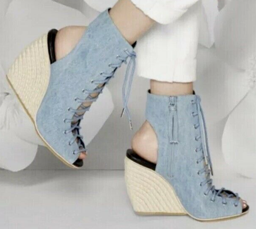 Rebecca Minkoff Denim Jean Blue Lace Up Bootie Shoe Sandal Espadrille Size  7 | eBay